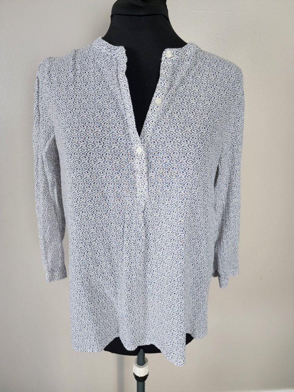 Old Navy Medium Tunic Top White Navy Blue 100% Cotton Beach Nautical Lightweight